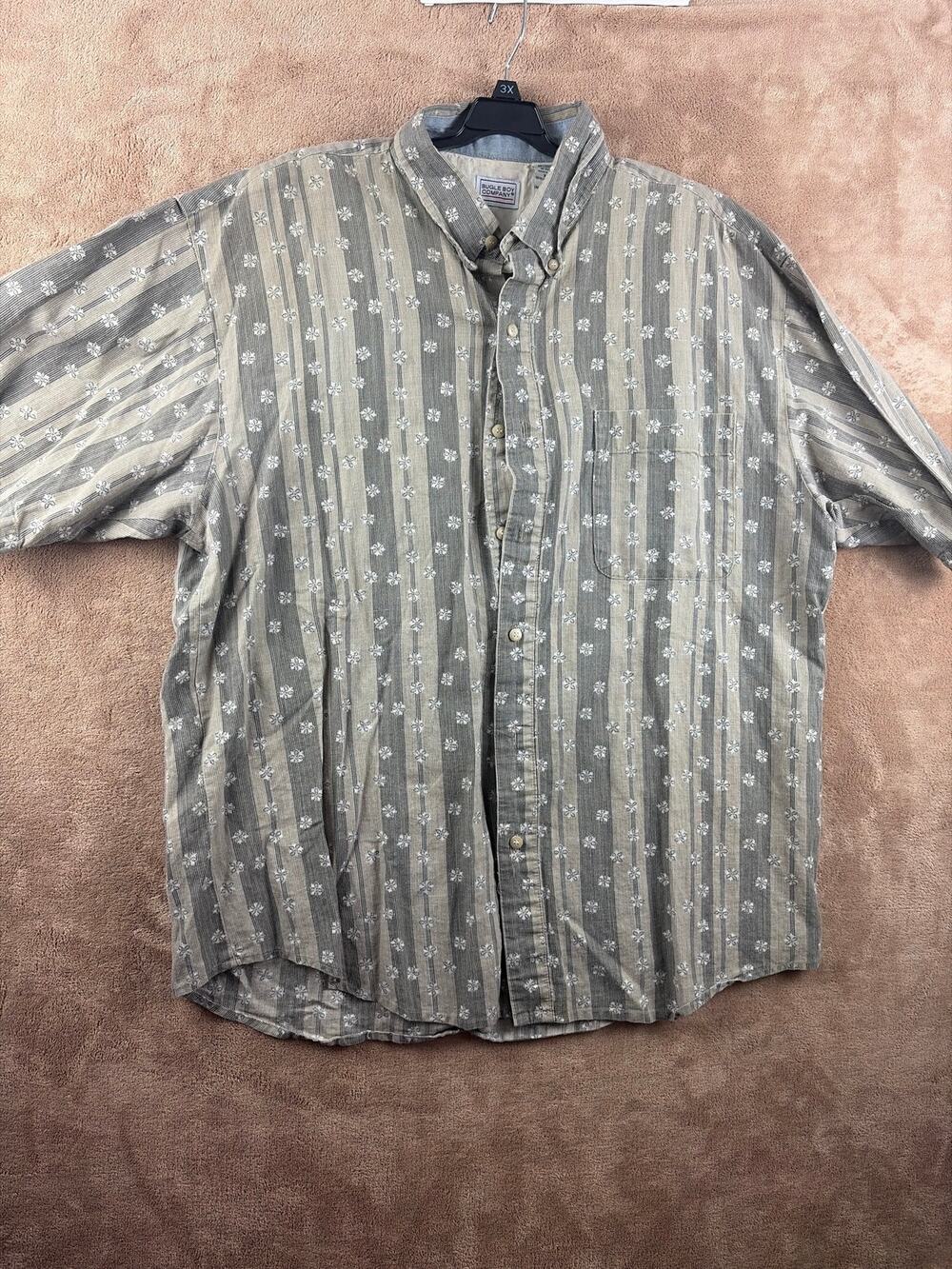 Vintage Bugle Boy Company Mens 2XL Short Sleeve Button Front Stripe Floral Shirt